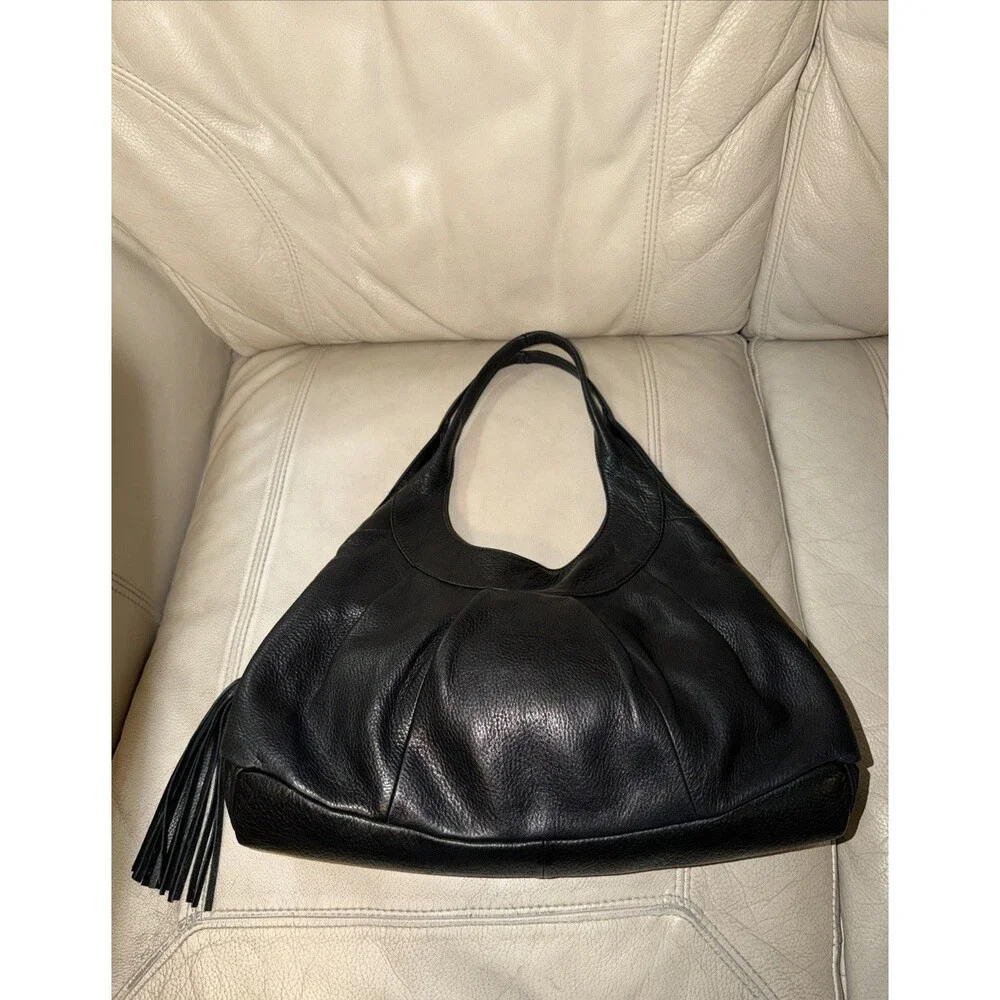 Sigrid Olsen Hobo Shoulder Leather Bag Black Tassel